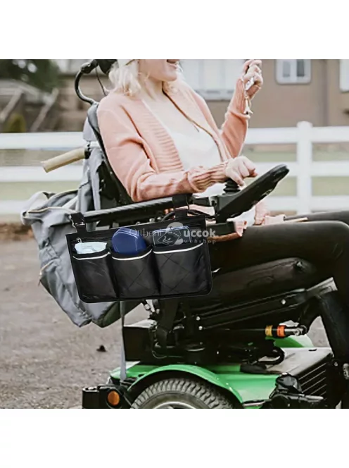 kerekesszékes tároló táska cipzárral és állítható hevederekkel