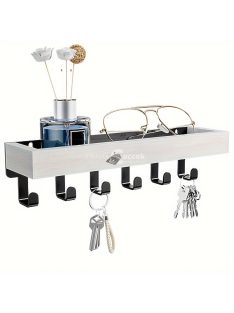 Falra szerelhető Fa ruhafogas, kulcstartó tálcával