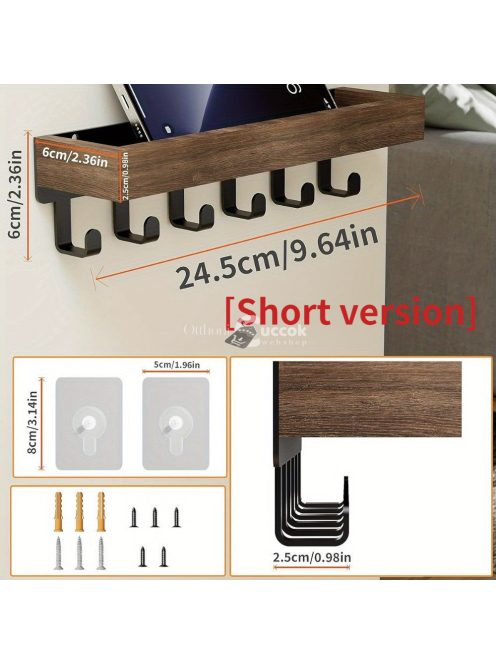 Falra szerelhető Fa ruhafogas, kulcstartó tálcával