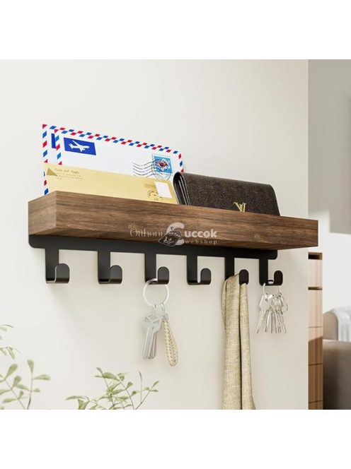 Falra szerelhető Fa ruhafogas, kulcstartó tálcával