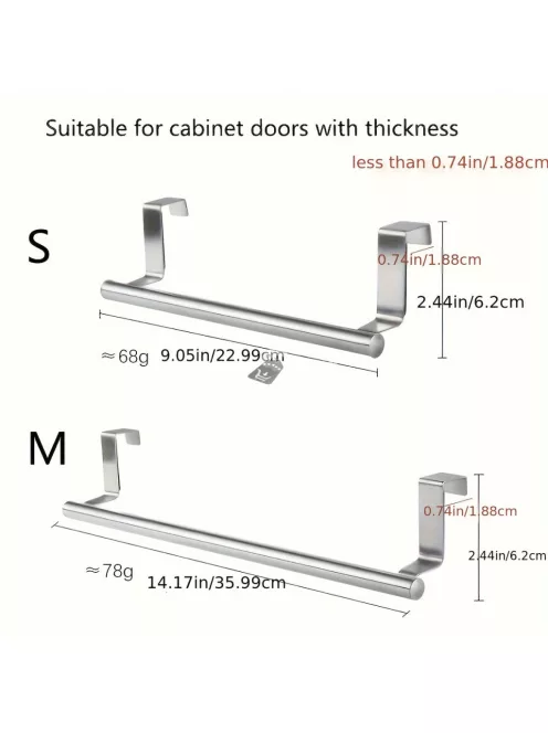 Rozsdamentes acél törülközőtartó, fürdőszobaajtóra akasztható tartó