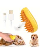 3 az 1-ben USB-s gőzkefe macskáknak és kutyáknak, szilikon háziállat-ápoló masszázs kefe