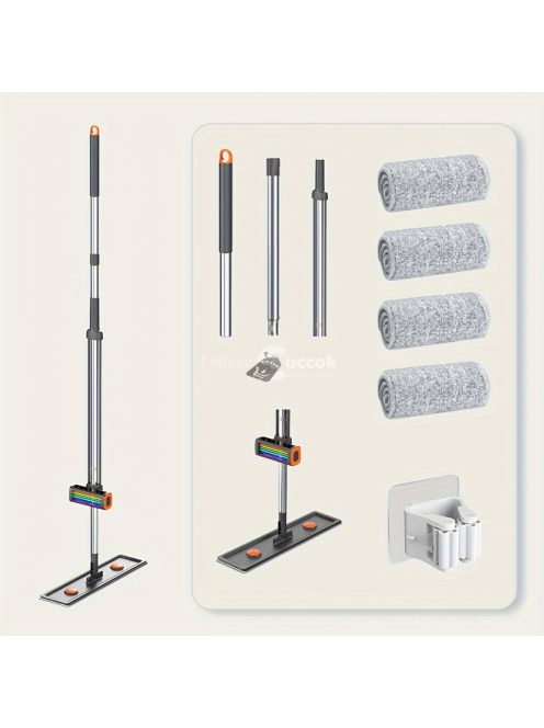 Öncsavarós, rozsdamentes acélból készült lapos felmosó 4 újrafelhasználható párnával