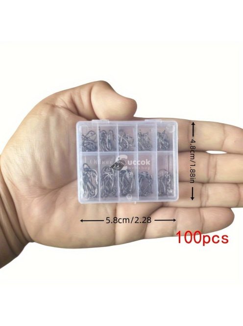 100db  horgász szett, szénacél egyszöges horog