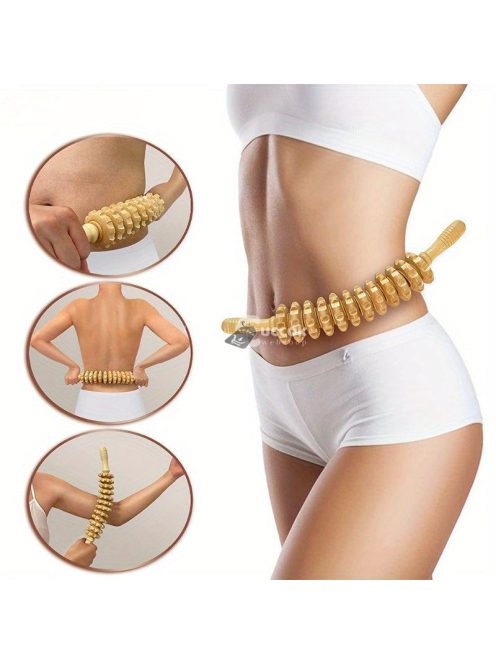 1db 12 Kerekű Fascia Masszírozó, Csúszásmentes Fából Készült Jógamasszázs Görgő