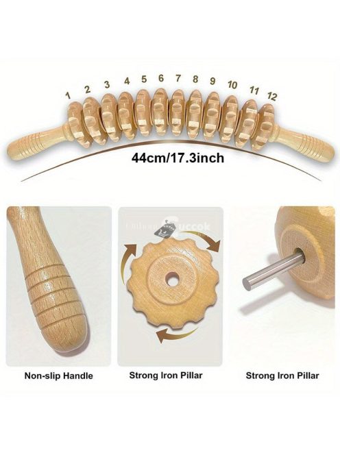 1db 12 Kerekű Fascia Masszírozó, Csúszásmentes Fából Készült Jógamasszázs Görgő