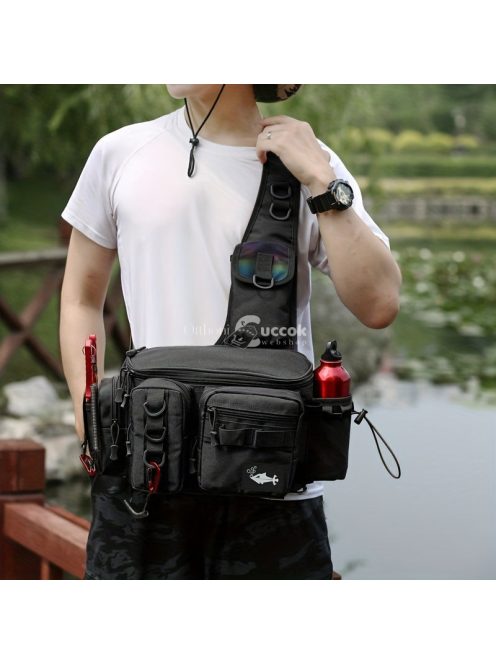 Könnyű, vízálló horgász hátizsák bottartóval és multifunkcionális szervezővel.