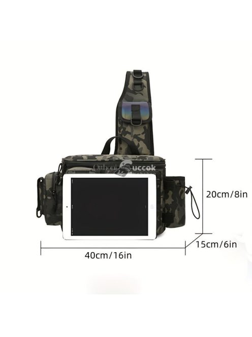 Könnyű, vízálló horgász hátizsák bottartóval és multifunkcionális szervezővel.