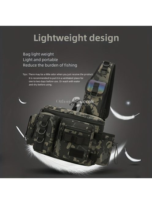 Könnyű, vízálló horgász hátizsák bottartóval és multifunkcionális szervezővel.