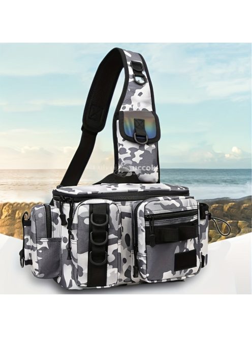 Könnyű, vízálló horgász hátizsák bottartóval és multifunkcionális szervezővel.