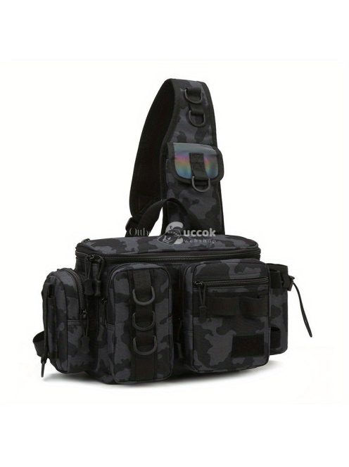 Könnyű, vízálló horgász hátizsák bottartóval és multifunkcionális szervezővel.