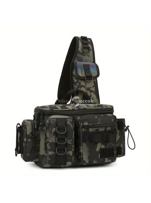 Könnyű, vízálló horgász hátizsák bottartóval és multifunkcionális szervezővel.