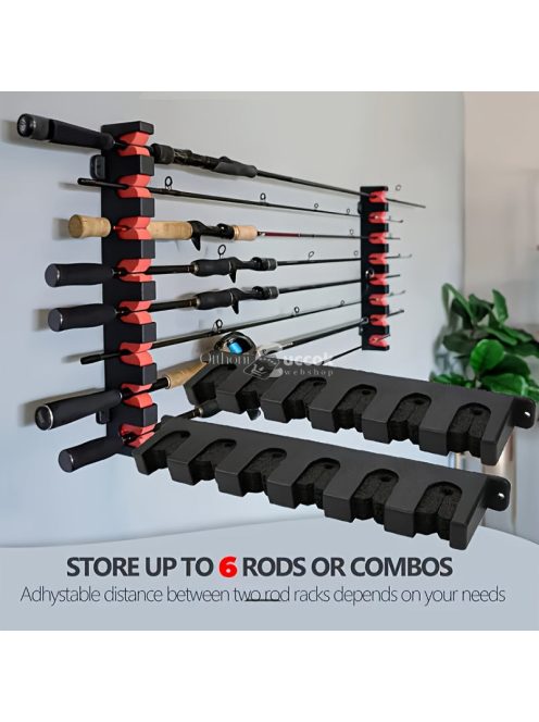 2 db horgászbot tároló állvány, vízszintesen falra szerelhető horgászbottartó