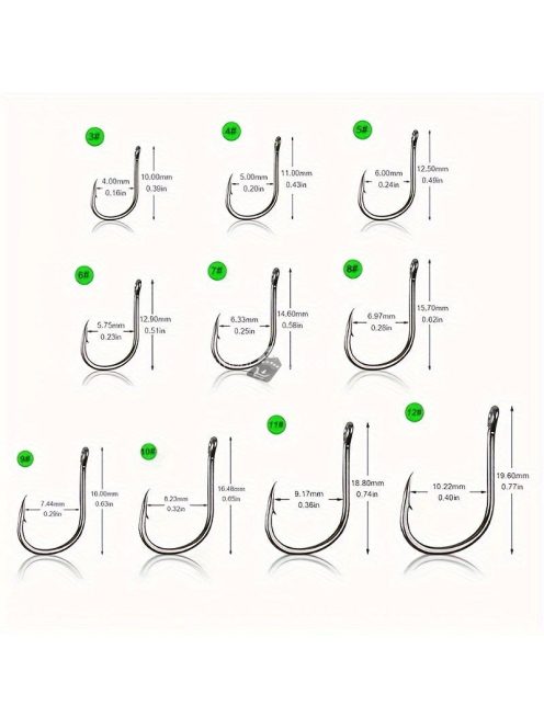 100db Vegyes Méretű Horgász Horog