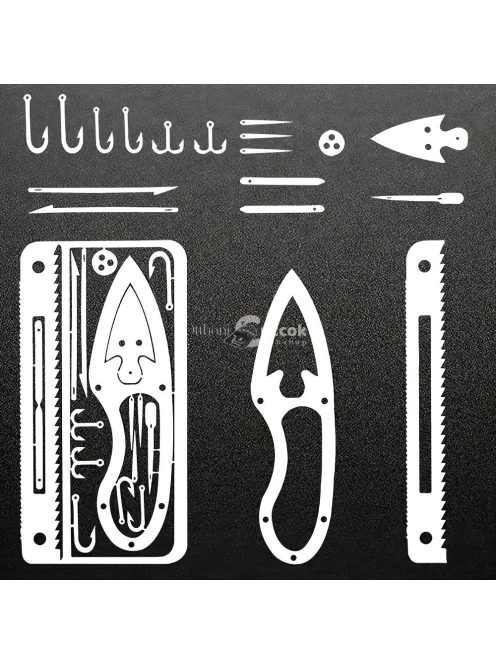 1db zsebméretű rozsdamentes acél multifunkciós szerszámkártya