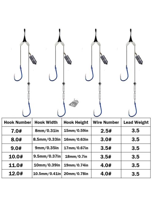 4db harapásgátló dupla horog gördülő forgóval és nylon zsinórral
