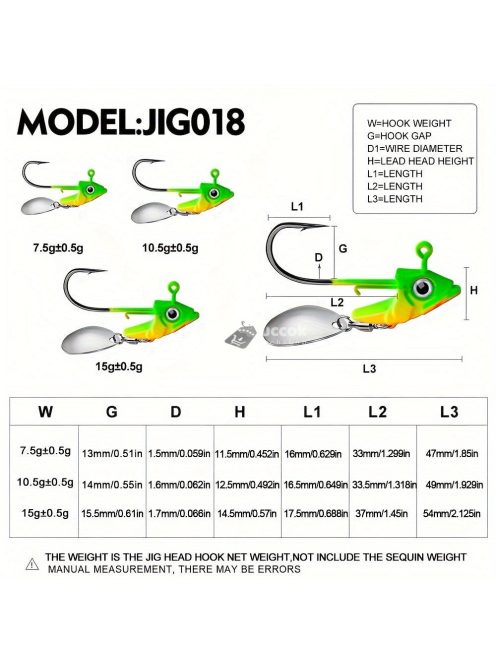 5db Jig Head szabadon álló szöges horog pergetőkanállal