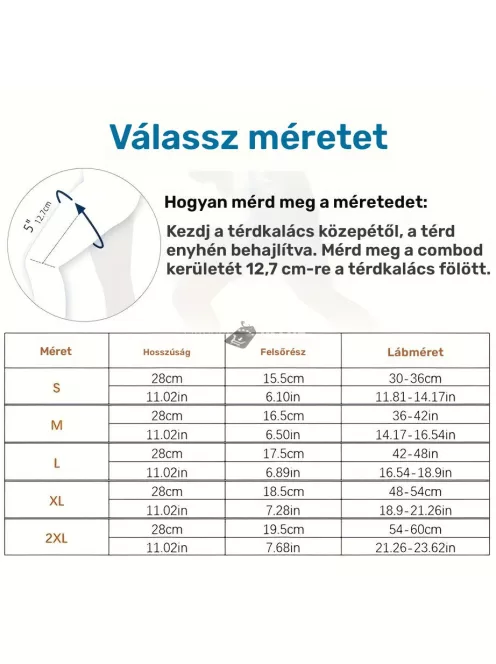 Rézbe átitatott kompressziós térdvédő, térdtámasz M méret (28 cm hosszú, felsőrész 16.5 cm, lábméret 36–42 cm)