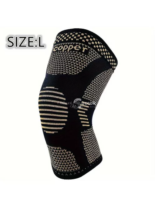 Rézbe átitatott kompressziós térdvédő, térdtámasz M méret (28 cm hosszú, felsőrész 16.5 cm, lábméret 36–42 cm)