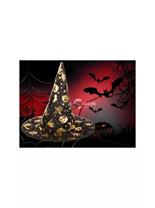 Boszorkánykalap Halloween ünnepre - fekete, csúcsos, varázslatos, kiegészítő, női, gyerek, cosplay, jelmez