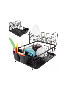   Két szintes csepegtető tálcával - Konyhai edénytartó - Konyhai szárító állvány - Praktikus konyhai eszköz