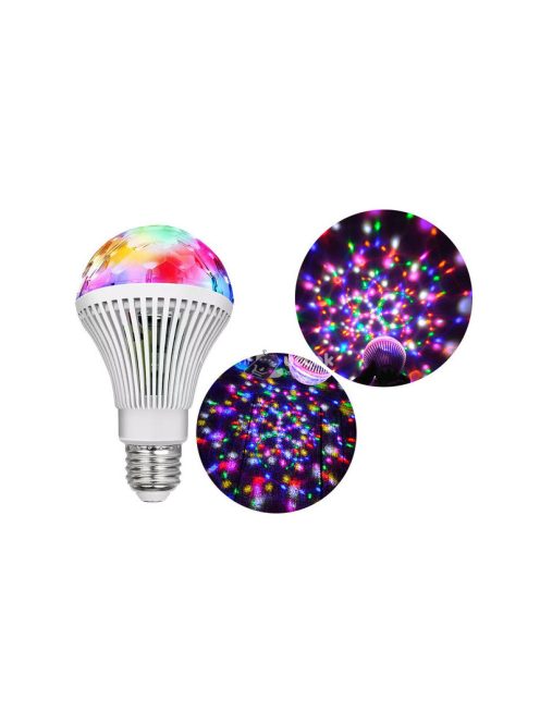 Színes LED izzó forgó E27 diszkógömb