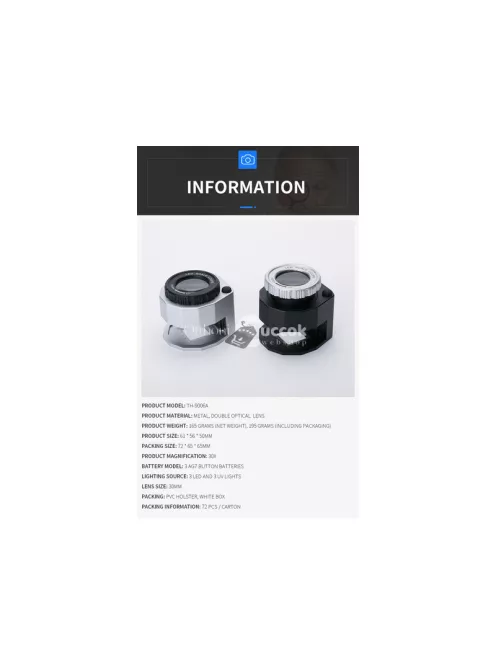 Ékszerész nagyító mikroszkóp 30x 3 led uv patron