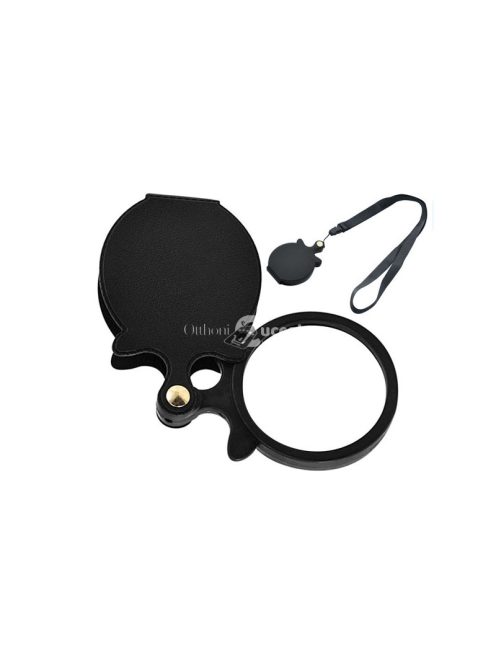 Összecsukható nagyító üveg zsebméretű tokkal és nyakpánttal