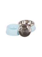 Két tál kutyáknak és macskáknak, fém anyagból, étel és víz számára, nagy és kis állatoknak, praktikus és tartós.