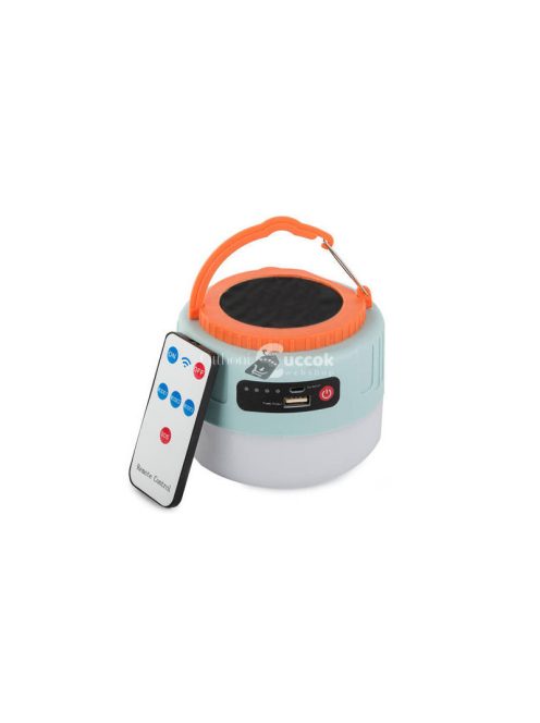 Napelemes utazó lámpa kempingezéshez USB LED távirányítóval