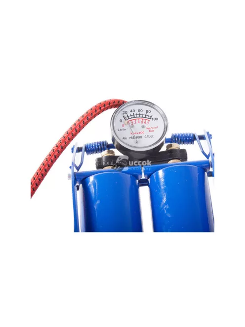 Autó láb pumpa két dugattyúval, kerékpár végdarabokkal