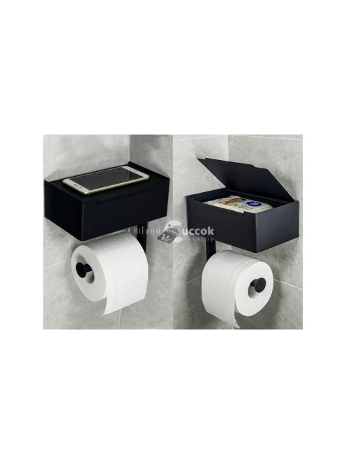 Fekete Loft WC papírtartó polccal és szalvétatartóval