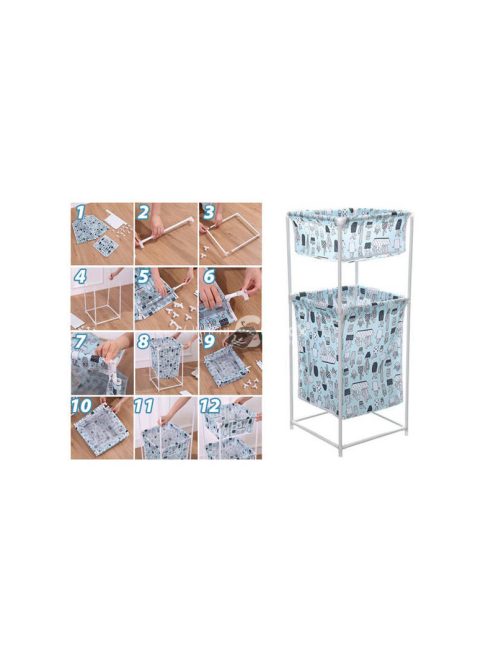 Két polcos ruhás kosár - praktikus tárolás, ruhák szortírozása, mosás előkészítése.