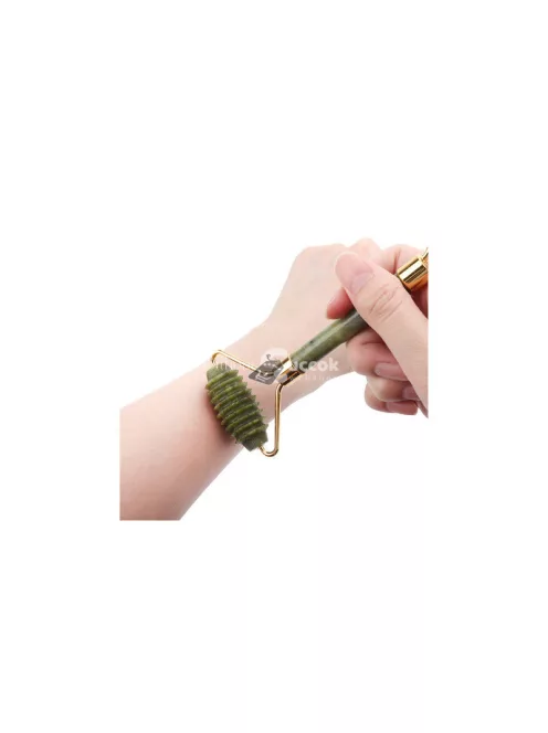 Zöld jáde görgős arc masszírozó - természetes bőrápolás és relaxáció - jade görgős masszírozó - arcápolás - bőrápolás