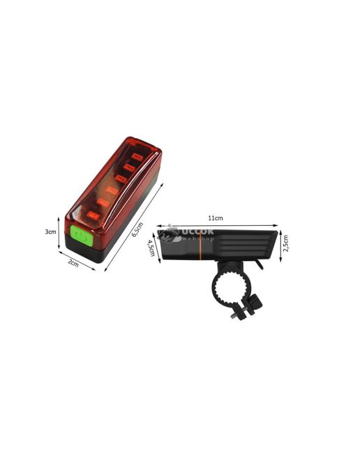 Kerékpárlámpa elöl-hátul LED kerékpár szett USB töltéssel