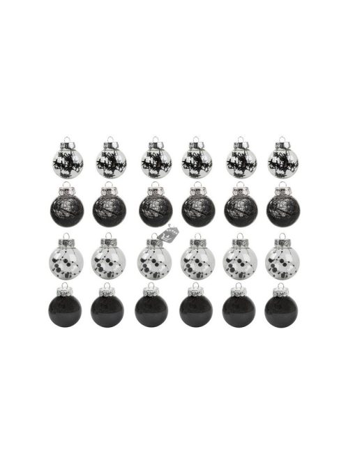 Fekete ünnepi karácsonyi díszek 6cm, 24 darabos készletben
