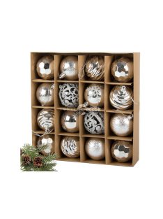   Karácsonyfadíszek 6cm-es készletben, 16 db dísz szent ünnepi mintákkal