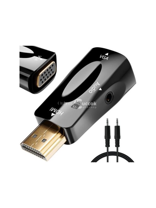 HDMI-VGA átalakító adapter hanggal és mini jack csatlakozóval - HD felbontás, multimédia eszköz