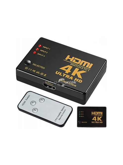 HDMI kapcsoló távirányítóval, 4K UHD, 3 bemenet 1 kimenet - HDMI Switch Splitter