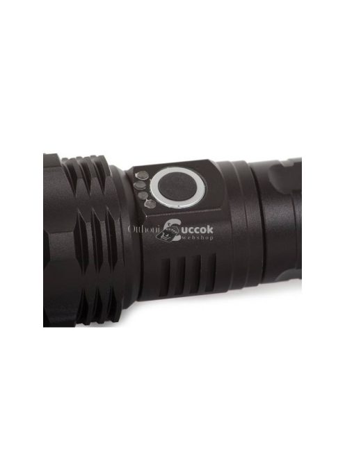 Erős taktikai LED zseblámpa XHP50 zoom USB csatlakozással.