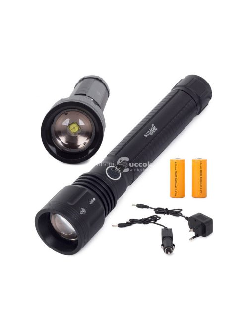 Taktikai zseblámpa erős zoom Cree XHP50 LED-del - Vadász, túrázó, outdoor, táborozó, biztonság, túlélő felszerelés