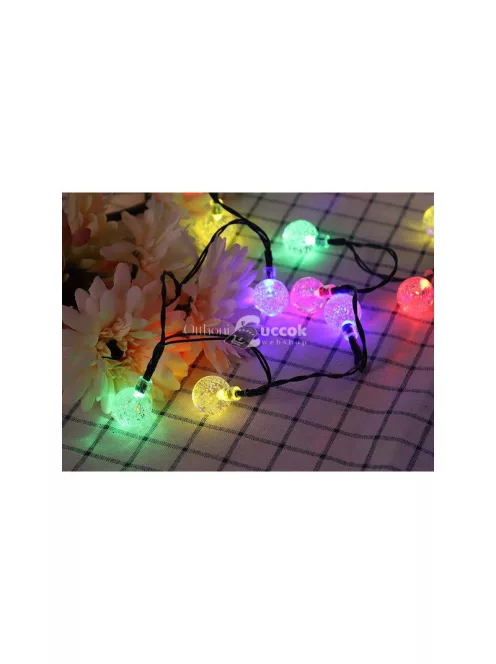 Kerti girland fények 20 LED napelemes többszínű - kerti dekoráció, hangulatfény, terasz világítás