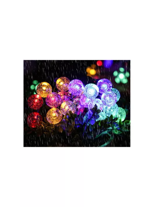 Kerti girland fények 20 LED napelemes többszínű - kerti dekoráció, hangulatfény, terasz világítás
