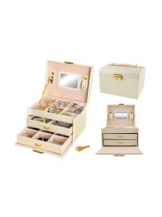   Ékszerdoboz - bézs, ékszer tároló, ékszeres láda, sminkes doboz
