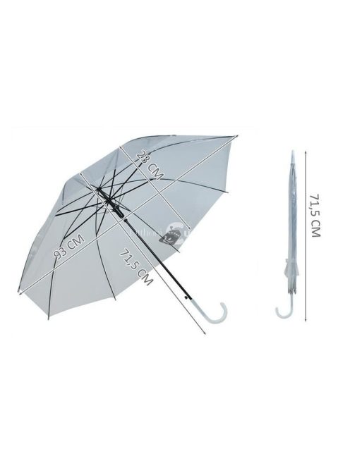 Áttetsző fehér esernyő - átlátszó esernyő, fehér színben, eső elleni védelem, divatos esernyő, elegáns esernyő