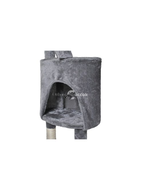 Macska kaparófa 118 cm, szürke, alvófülkével, játékokkal, karomélezővel, plüssel