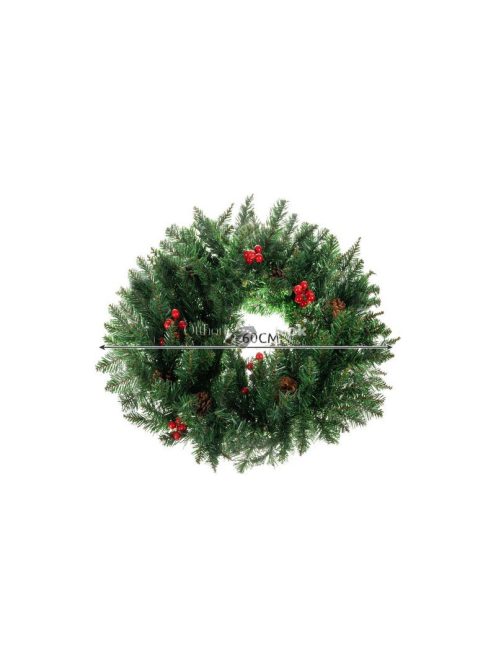 Karácsonyi díszajtókoszorú díszítő ornamentális 60cm vastag XXL