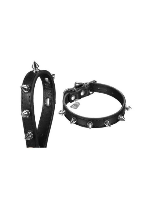 Tüskés, bőr kutya nyakörv állítható mérettel