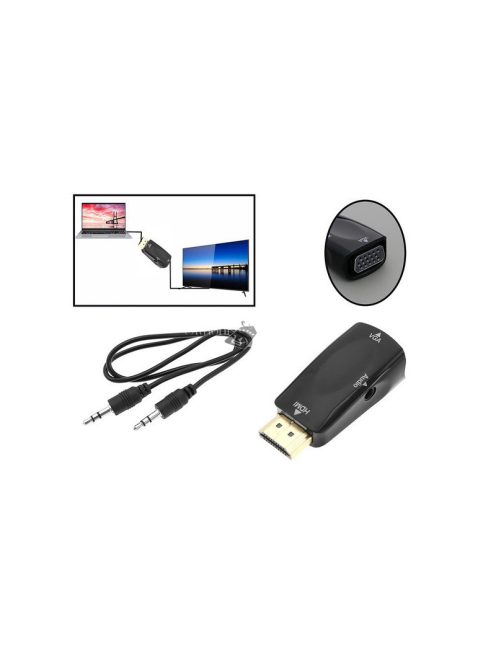 HDMI-VGA átalakító adapter hanggal és mini jack csatlakozóval