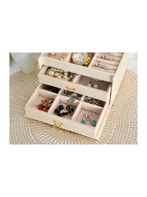 Ékszerdoboz - bézs, ékszer tároló, ékszeres láda, sminkes doboz
